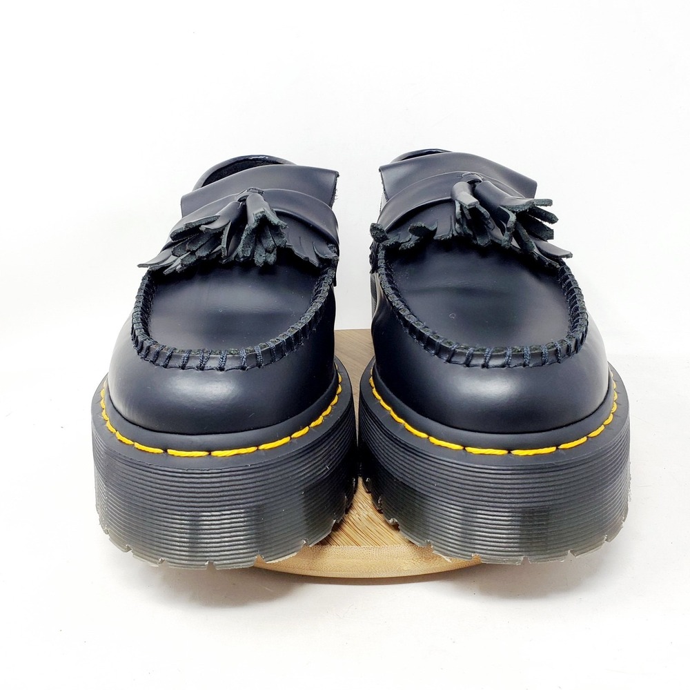 Dr. Martens Black Leather Platform Tassel Loafers with Yellow Stitch - Picture 3 of 14